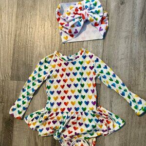 Bums & Roses Rainbow Hearts Print dress & Bow set 3/6